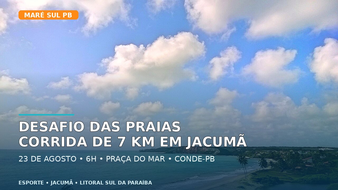 Praia de Jacumã com chamada para o Desafio das Praias 2026 e corrida de 7 km